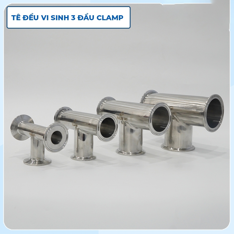 Tê đều Clamp vi sinh Inox 304/316L, Tê vi sinh kết nối Clamp bề mặt bóng, Tê inox vi sinh nối Clamp