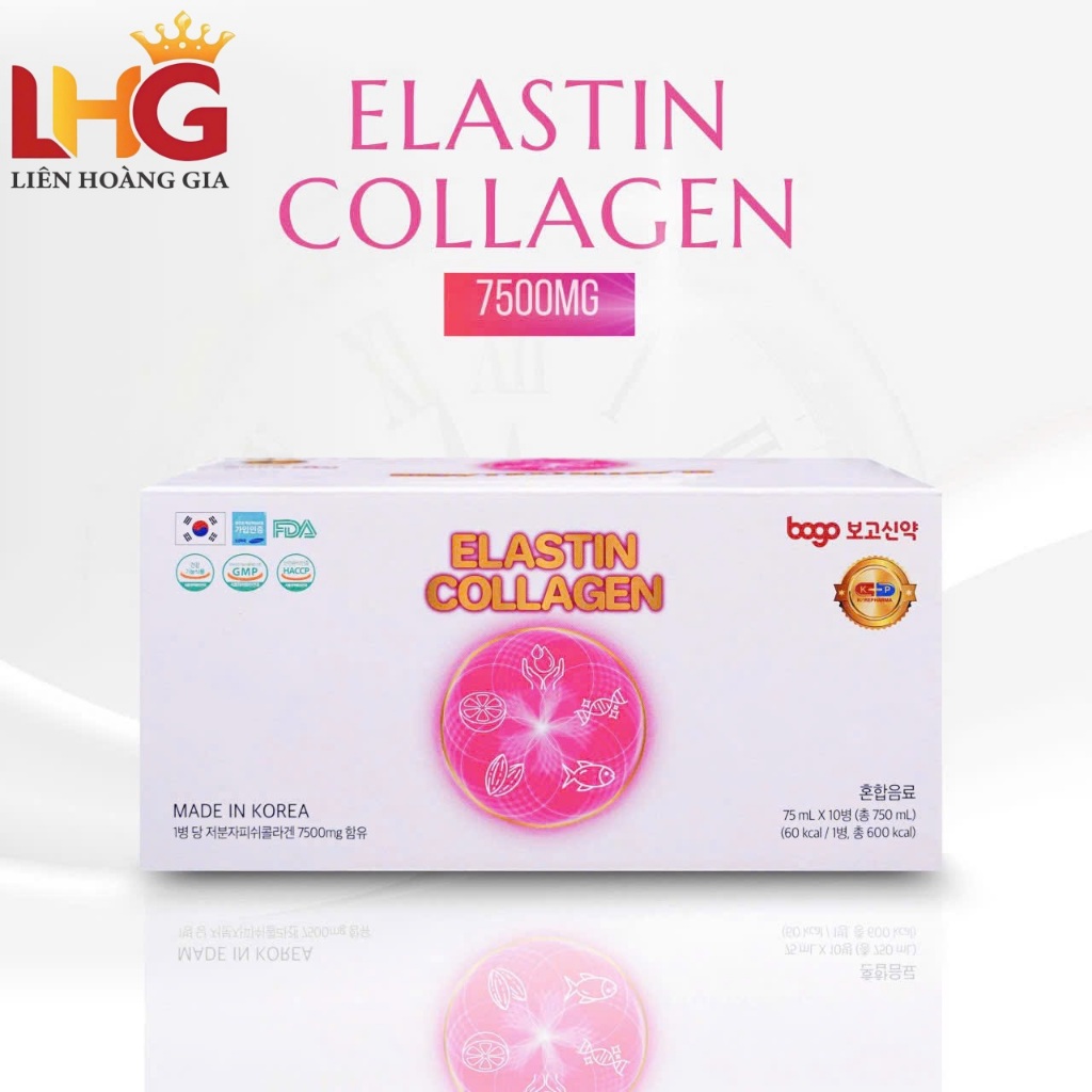 Nước uống Elastin Collagen 7500mg Hàn Quốc (Hộp 10 chai) - Collagen Peptide, NMN, HA Trẻ Hóa Da