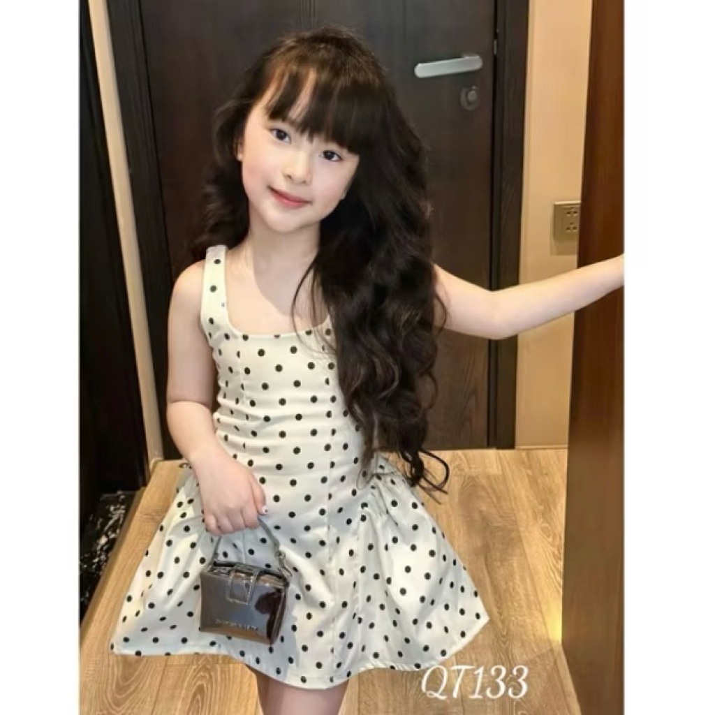 HOT VÁY CHẤM BI công chúa cho bé gái, Váy xòe thắt nơ lưng mặc đi tiệc điệu đà,diện xuân hè từ 10-32