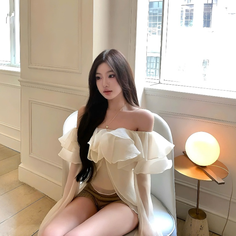 Áo Sơ Mi Trễ Vai Bánh Bèo Đính Hoa Nguc Chất Liệu Tơ Xốp | BigBuy360 - bigbuy360.vn