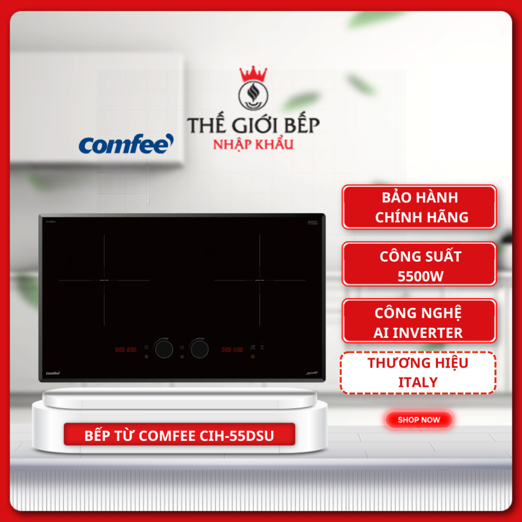 Bếp từ thông minh COMFEE CIH-55DSU​ - Công suất 5500W, Mặt kính Schott Ceran, Điều khiển AI Knob