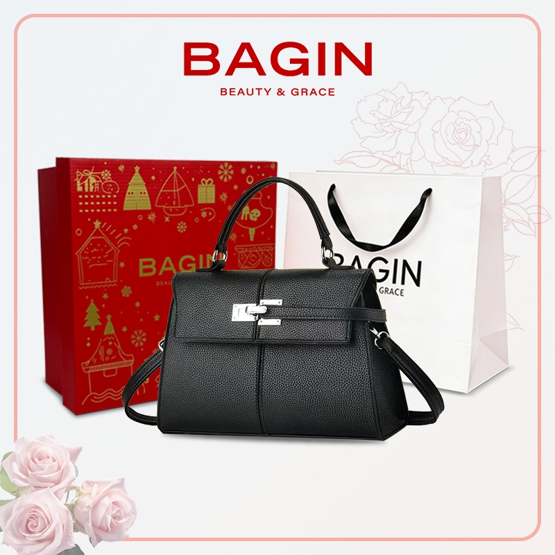 BAGIN Túi Xách Tay Nữ Công Sở Da Vân Cao Cấp Khóa Kim Bạc Sang Trọng Quà Tặng Tặng