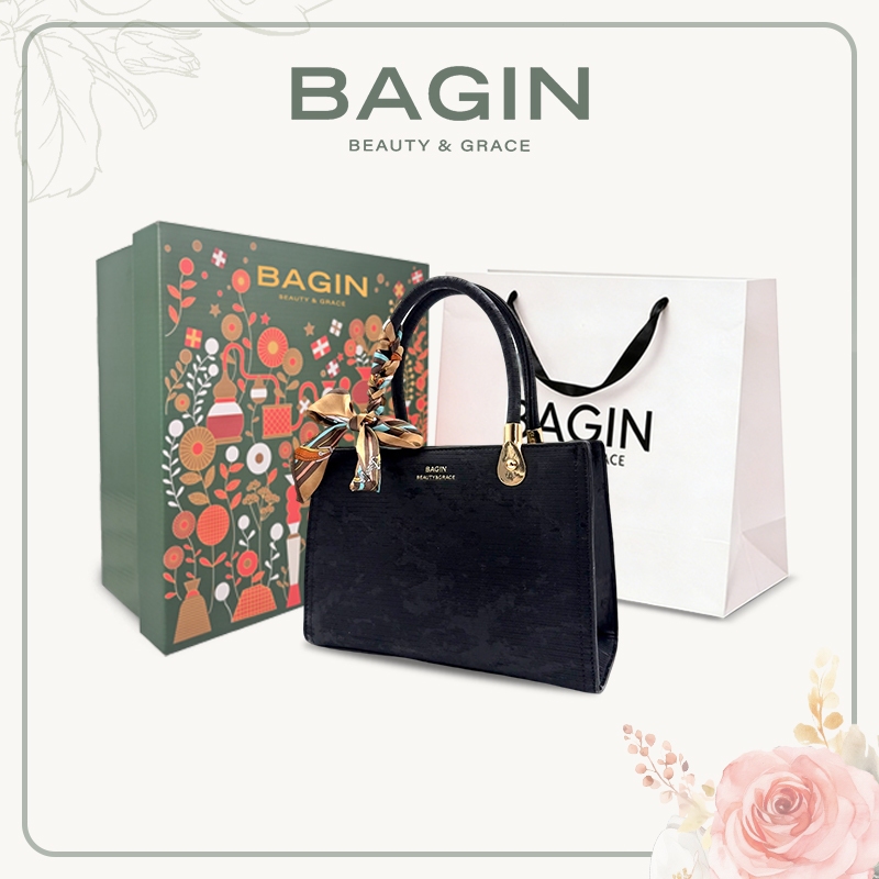 BAGIN (NEW) Túi Xách Thiết Kế Đơn Giản Cao Cấp Vân Năng Đặc Biệt Phù Hợp Đi Làm & Di Chuyển Kèm Dây Đeo Chéo Và Khăn Lụa