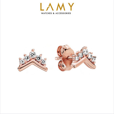 Khuyên tai bạc nữ LAMY Tiara Wishbone Stud Cubic Zirconia Earrings Rose Gold 3117