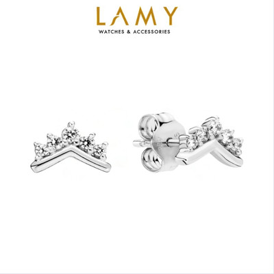 Khuyên tai bạc nữ LAMY Tiara Wishbone Stud Cubic Zirconia Earrings Silver 3117