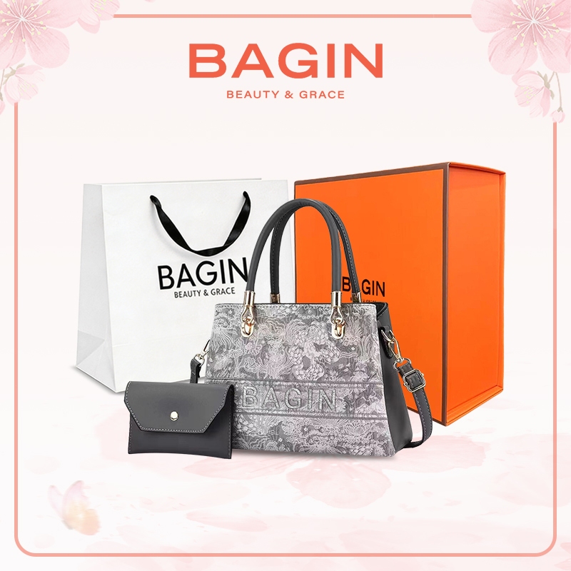 BAGIN Túi Xách Nữ  Tặng Kèm Khăn Lụa Có Dây Đeo Chất Da Mịn Lì Cao Cấp Tặng Cho Mẹ Quà Tặng