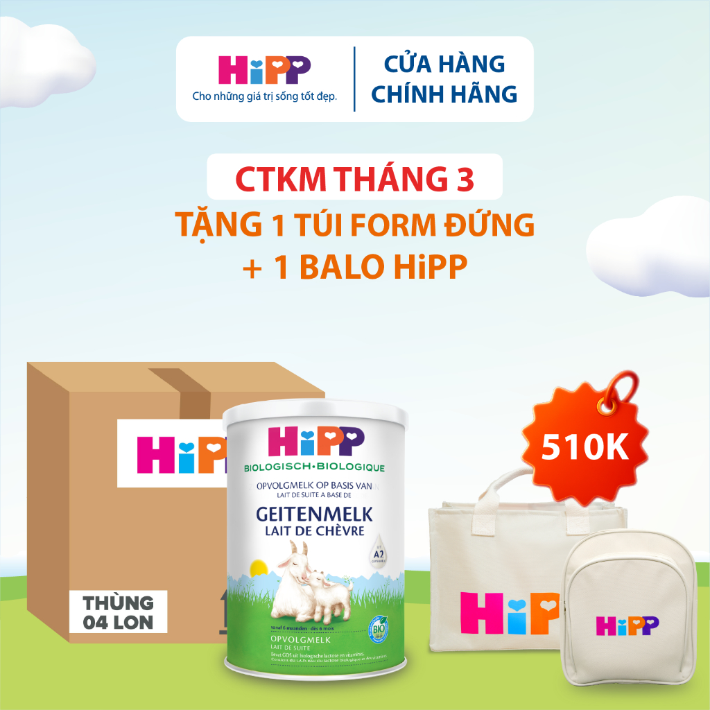 [KOL] Đủ số - Thùng 4 lon sữa dê HiPP Organic 400g