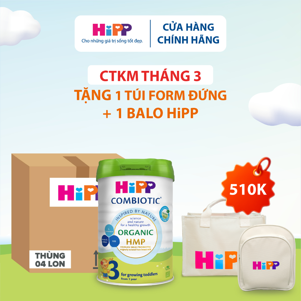 Thùng 4 lon Sữa bột công thức HiPP 3 Organic Combiotic 800g