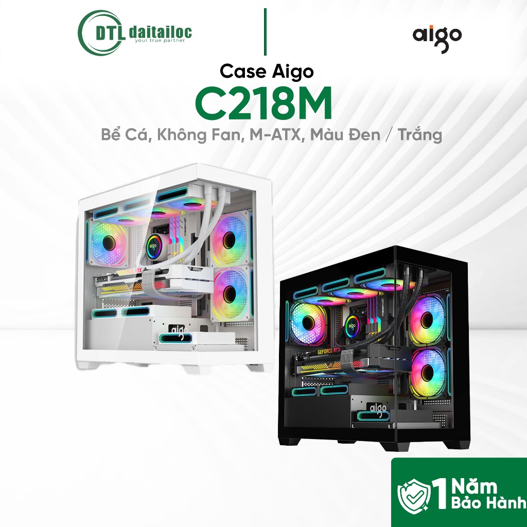 Case Aigo C218M Bể Cá, Chưa Fan, M-ATX, Màu Đen/ Màu Trắng | Chính Hãng | Bảo Hành 12 Tháng