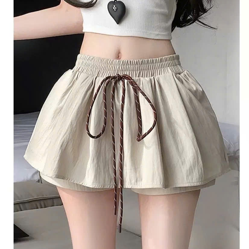 Chân váy xòe chất thô kaki, quần bên trong eo chun đính dây rút KINI-Style | BigBuy360 - bigbuy360.vn