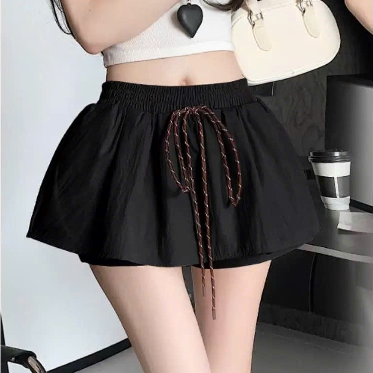 Chân váy xòe chất thô kaki, quần bên trong eo chun đính dây rút KINI-Style | BigBuy360 - bigbuy360.vn
