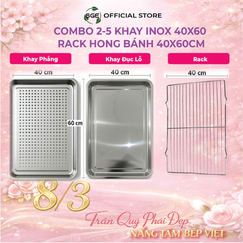 COMBO 2-5 Khay inox 40x60 và rack hong bánh 40x60cm
