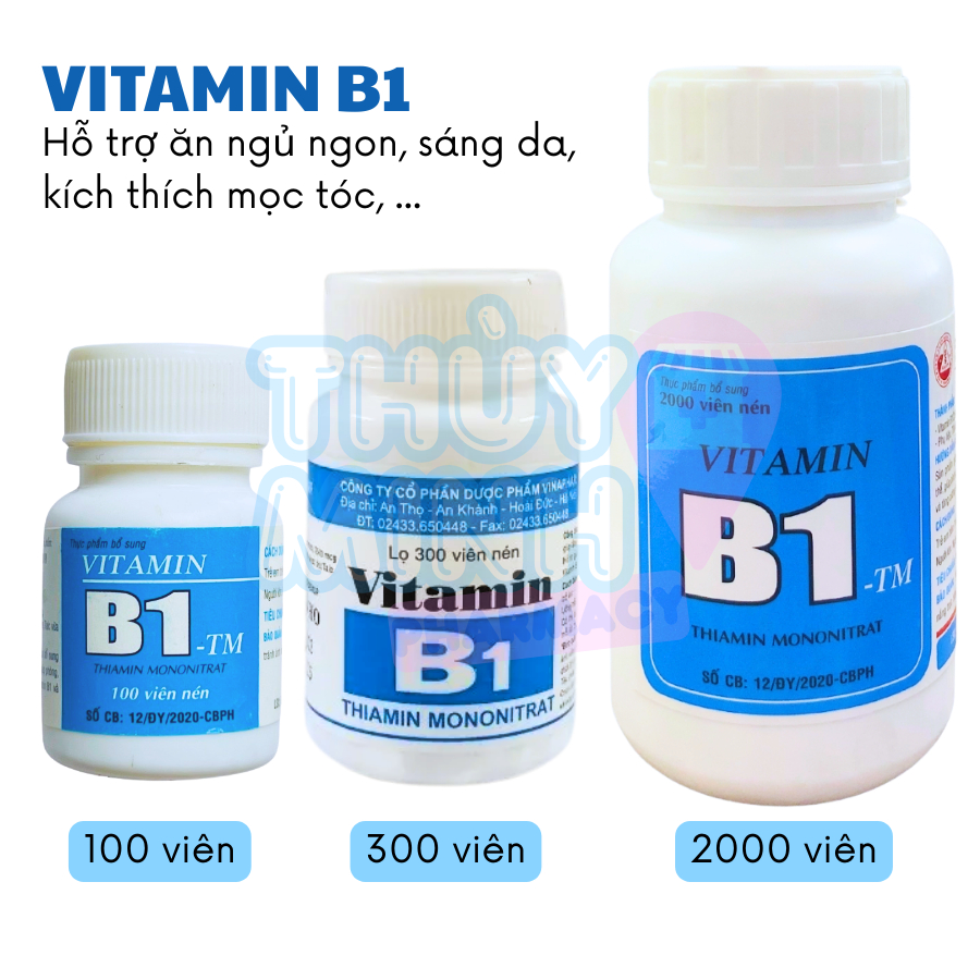 Vitamin B1 Viên Màu Trắng Lọ 2000, 300, 100 viên Hỗ Trợ Ăn Ngon, Sáng Da, Mọc Tóc, v.v