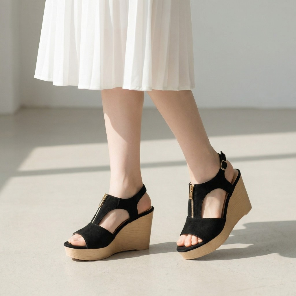 Giày đế xuồng nữ cao gót  9cm dây kéo đen - X006 ( ảnh thật đính kèm sau )