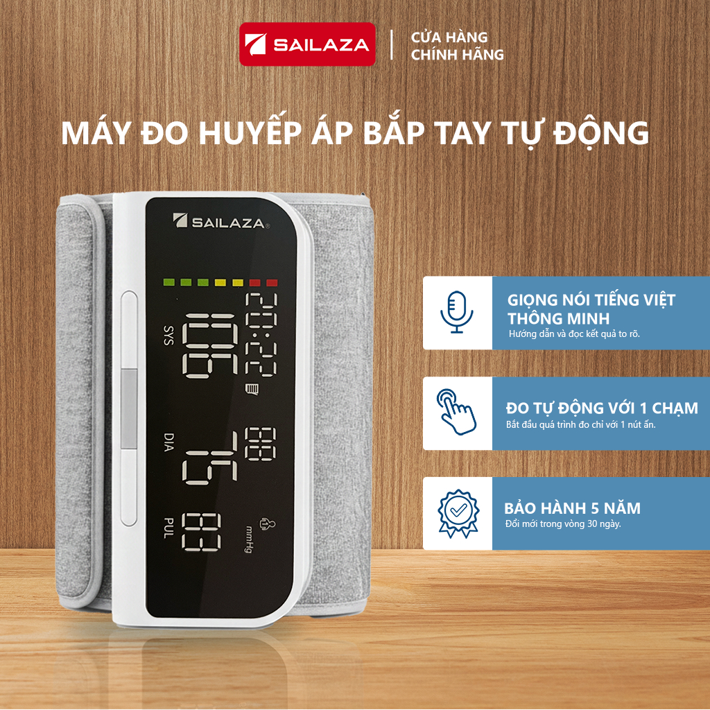 Máy đo huyết áp bắp tay không dây Sailaza AOJ33A, giọng nói tiếng Việt, pin sạc, bảo hành 5 năm