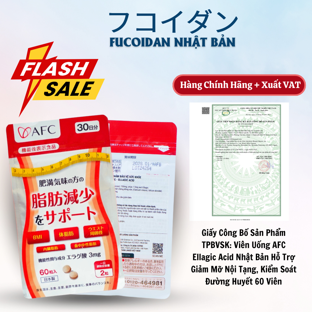 AFC Ellagic Acid - Hỗ Trợ Giảm Mỡ Nội Tạng, Cân Bằng Đường Huyết - Viên Uống TPCN Nhật Chính Hãng