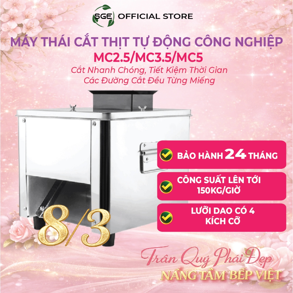 Máy Thái Cắt Thịt Tự Động Công Nghiệp MC - SGE 150kg/h, 850W Lưỡi Dao Inox 2.5-5mm