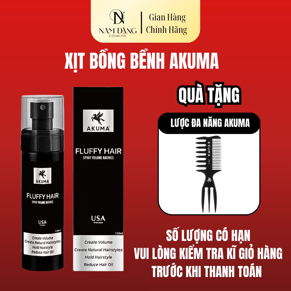 Xịt bồng bềnh AKUMA FLUFFY HAIR 120ml Làm phồng tóc, kiềm dầu ngăn ngừa bết tóc, dùng cho cả nam/nữ