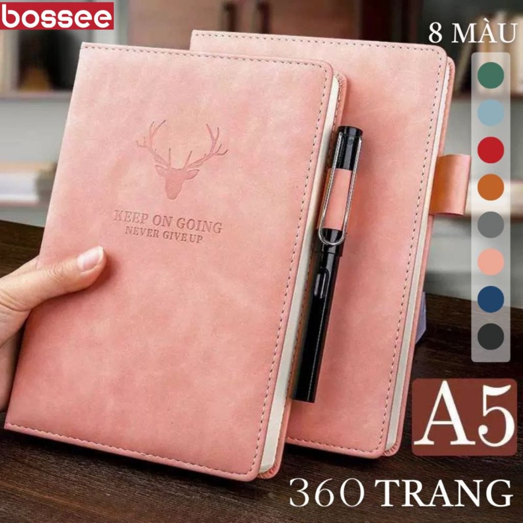 Sổ Tay Bìa Da A5 360 Trang - Sổ Ghi Chép Thiết Kế Sang Trọng, Viền Khâu Tinh Tế, Giấy Dày Chống Lóa,