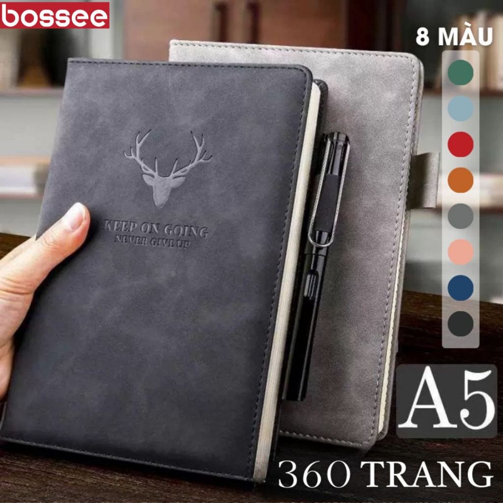 Sổ Tay Bìa Da A5 360 Trang [TẶNG BÚT] -  Sổ Ghi Chép Văn Phòng 8 Màu Giấy 85gsm Dày Dặn Chống Lóa _ 