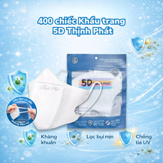 [400 chiếc] Khẩu Trang 5D Thịnh Phát, khẩu trang y tế chống tia UV, 3 lớp kháng khuẩn, quai mềm.