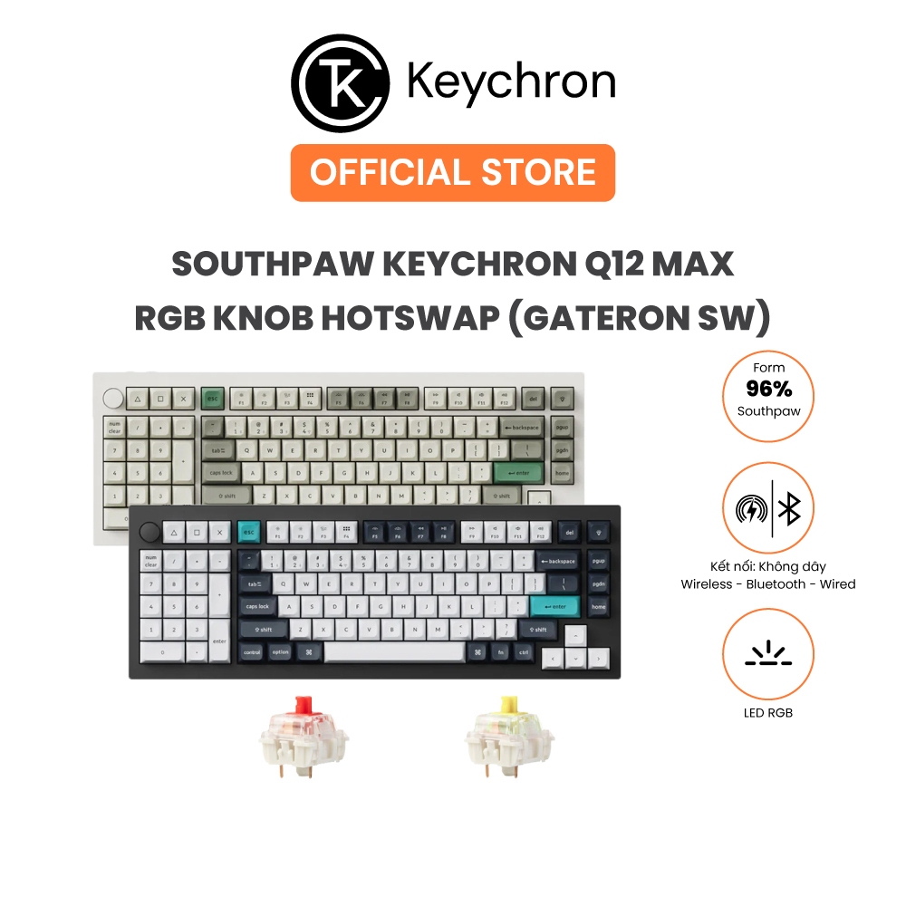 Bàn phím cơ không dây Southpaw Keychron Q12 Max RGB Hotswap (Gateron Sw) - Bảo hành 12 tháng chính h