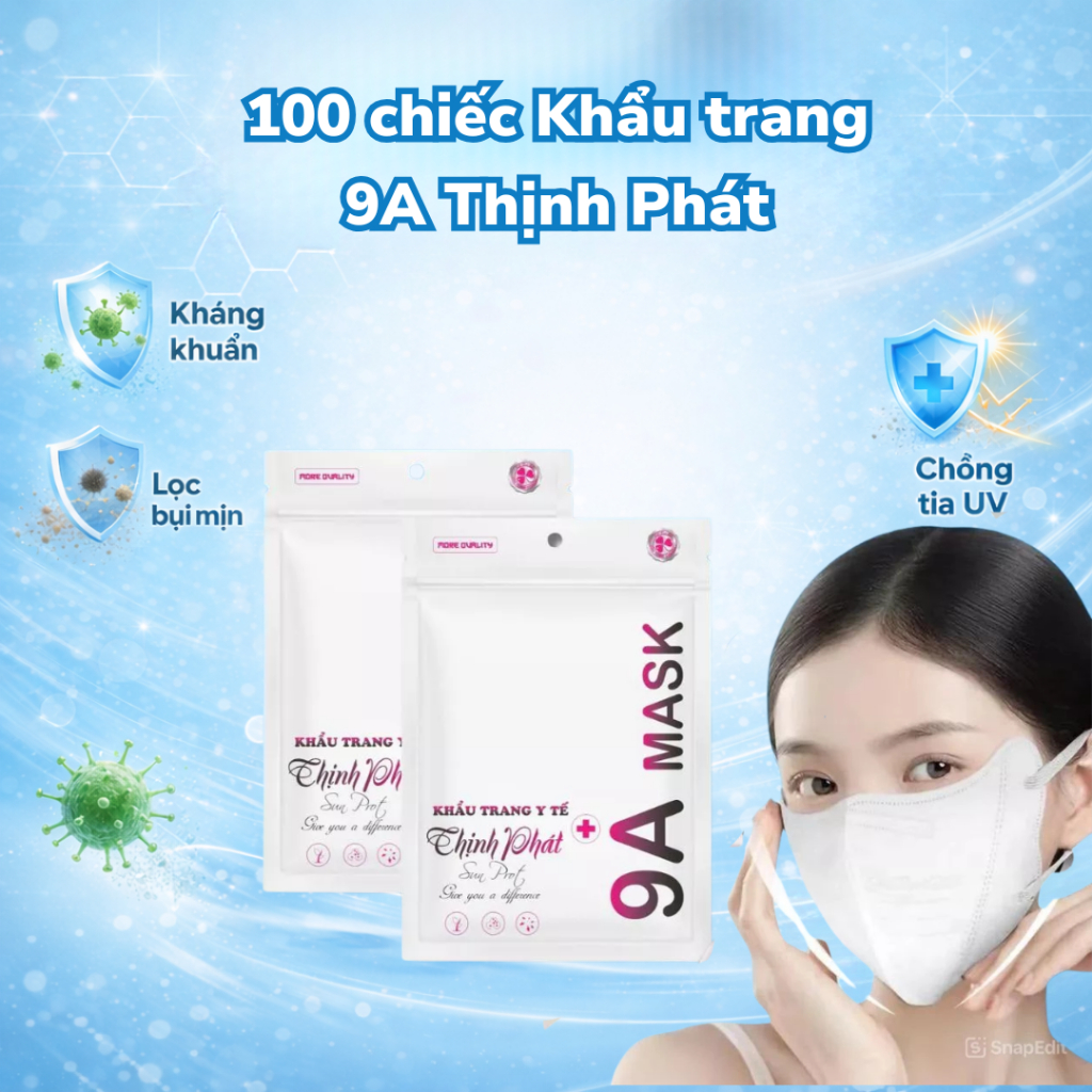 [100 Chiếc] Khẩu Trang 9A Thịnh Phát 5 Lớp Dày Dặn, Form To, Che Kín Khuôn Mặt, chống UV, bụi mịn