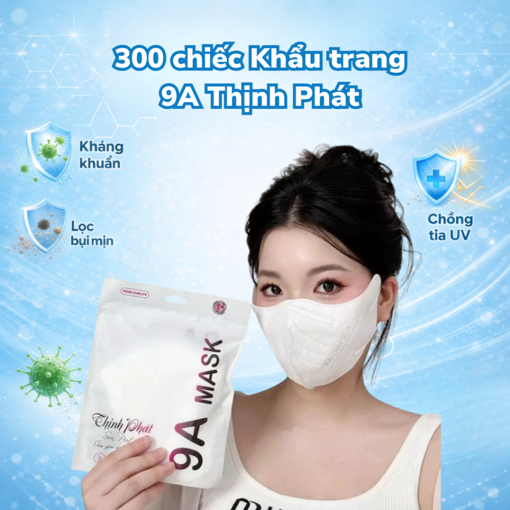 [300 Chiếc] Khẩu trang 9A chống nắng Thịnh Phát, 5 lớp dày dặn, size to, khẩu trang chống tia UV