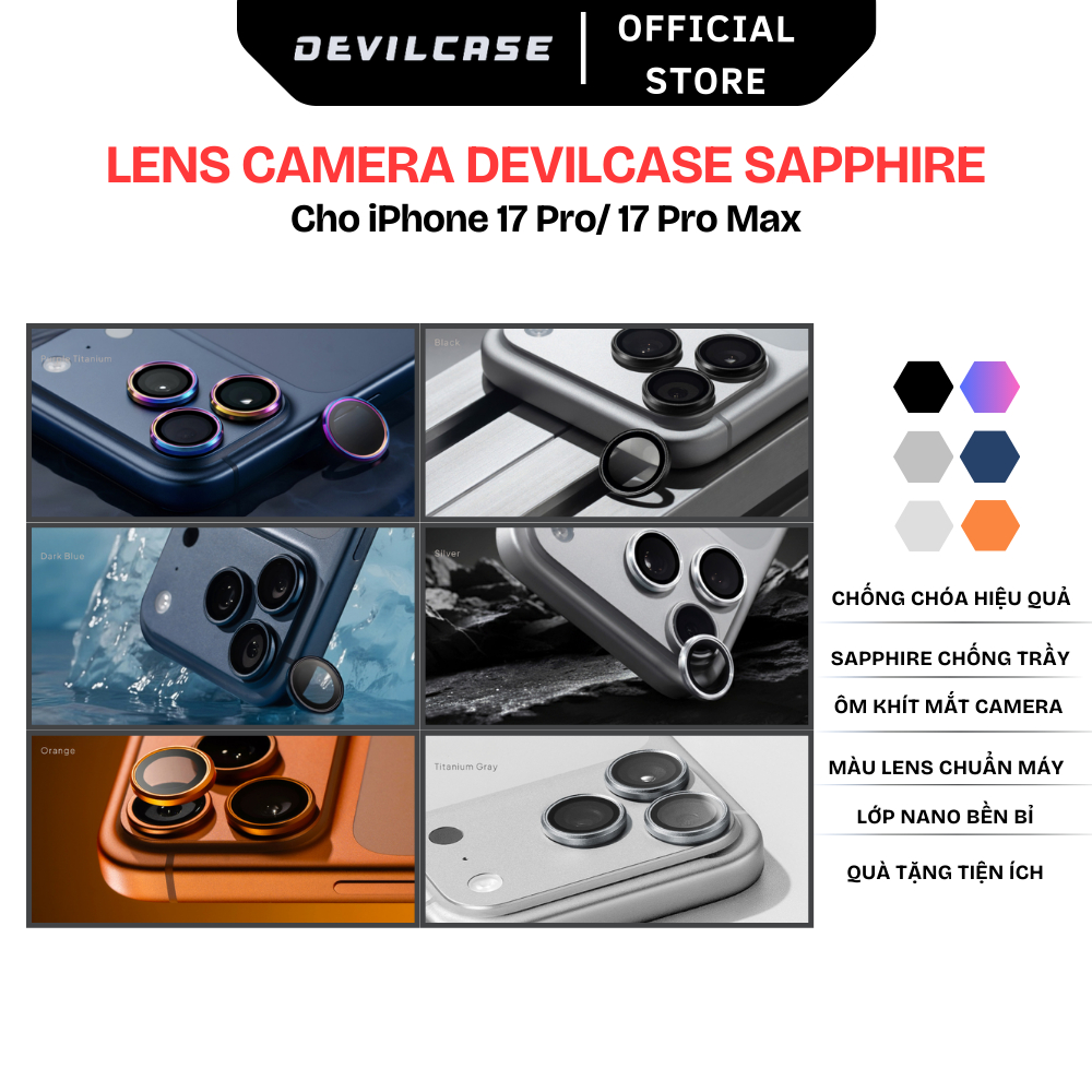 Lens camera Devilcase Sapphire cho iPhone 17 Pro/ 17 Pro Max Bảo vệ chống trầy xước