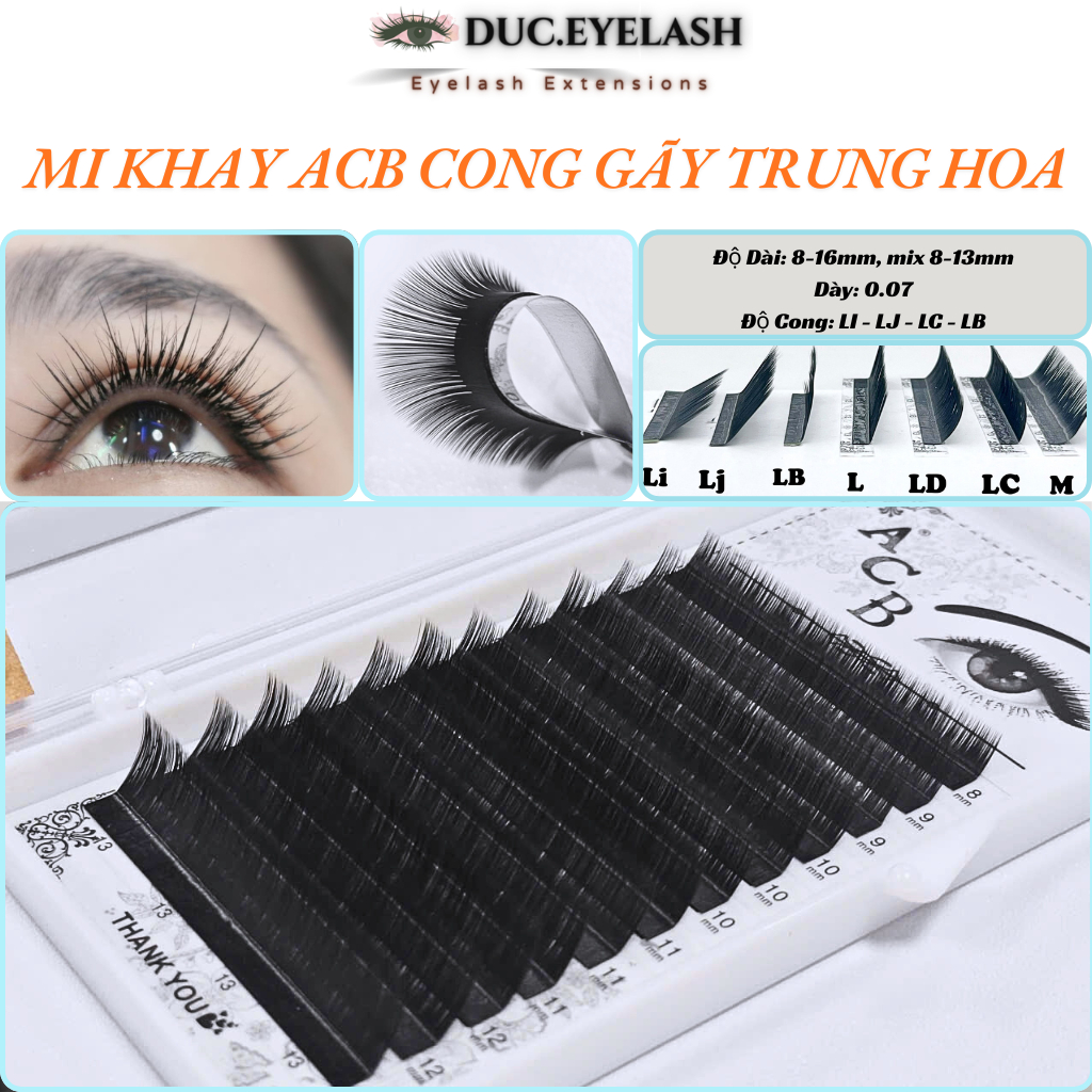 Mi khay ACB độ cong LJ-LB-Li-LC, mi thiết kế cong gãy, mi đen mềm, Lông mi nhân tạo / Đức Eyelash