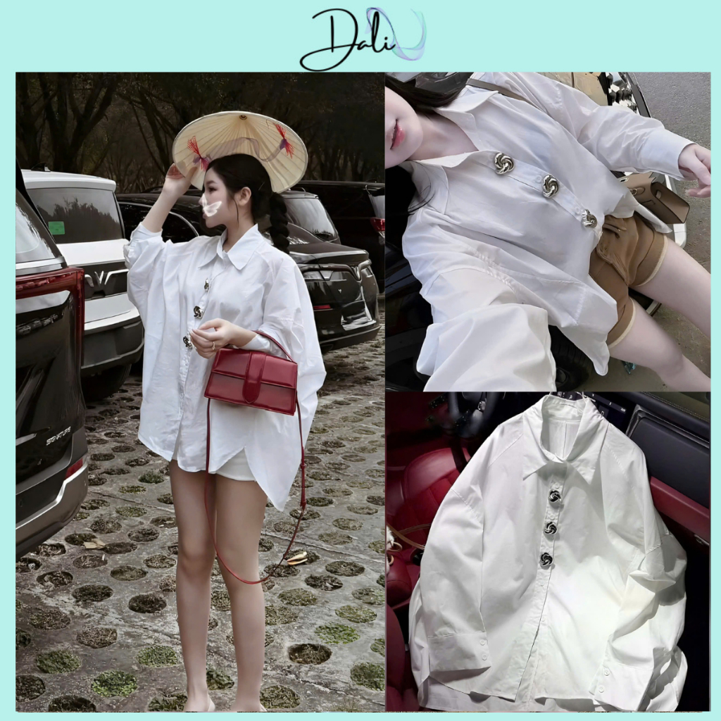 Áo Sơ Mi Form Dáng Rộng Phối Khuy Bạc Xoắn Chất Liệu Thô | BigBuy360 - bigbuy360.vn