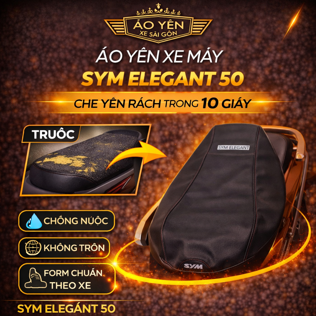 Da bọc yên, vỏ bọc yên, áo yên xe máy Sym Elegant 50 chuẩn zin [BẤM KIM]