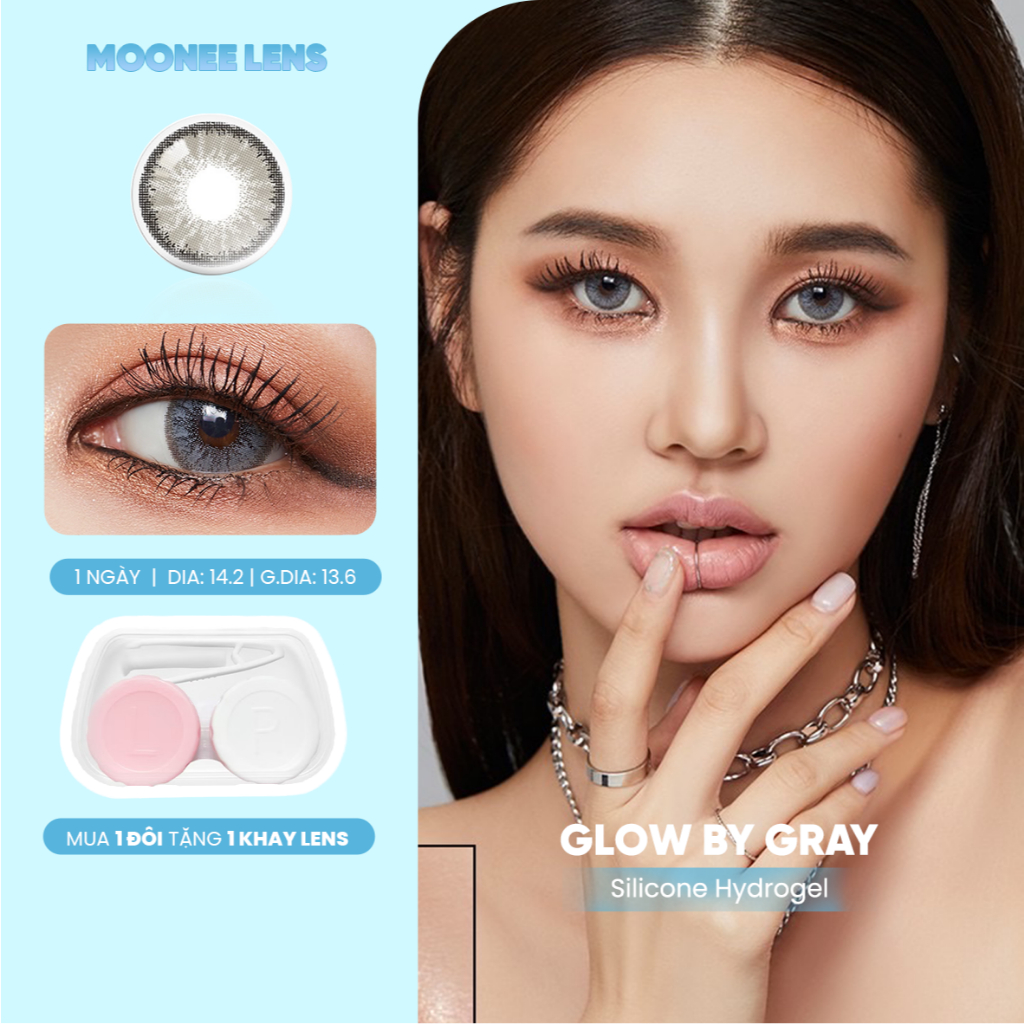 Lens 1 Ngày Glow by Gray 0 độ, 14.2mm - NOB - Kính Áp Tròng 1 Ngày MOONEE LENS