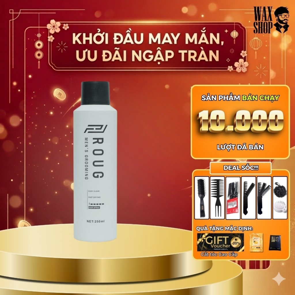 Gôm xịt tóc nam Roug Hair Spray 250ml chính hãng, keo xịt giữ nếp, tạo kiểu tóc - Waxshop - C2