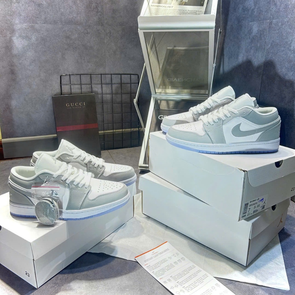 [ TẶNG HỘP BẢO VỆ ] Giày thể thao Jordan 1 Low Wolf Grey Xám Đế Trong
