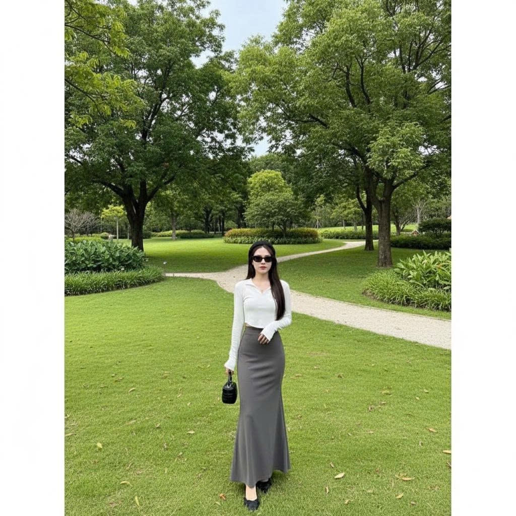 Chân váy đuôi cá  chất liệu thun hàn mềm mịn co giãn ( 3 chiều dài 90cm-95cm-100cm)