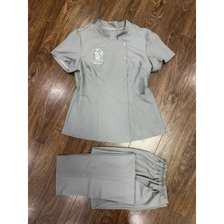 Bộ đồng phục kéo khoá, cúc lệch cho spa, phun xăm nhà hàng chất cotton lạnh hàn cao cấp