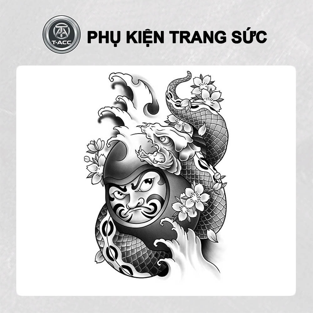 Hình xăm nhật cổ 15 ngày chống nước hình Daruma HC-543, xăm dán tạm thời bền đẹp cực chất