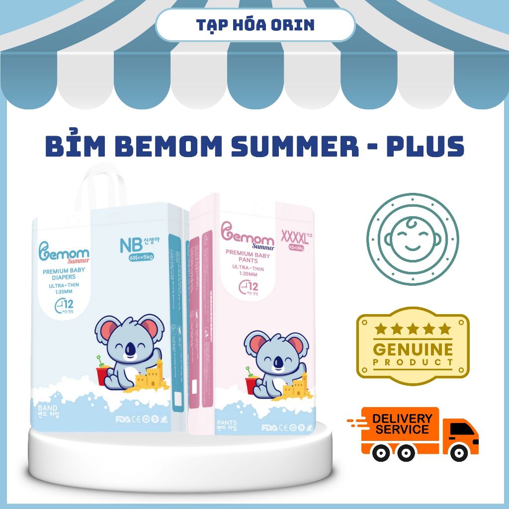 Bỉm Bemom Plus/Summer Ngày & Đêm Siêu Mỏng Thoáng Mát Tã Dán/Tã Quần NB/S/M/L–XXL (3–25kg)