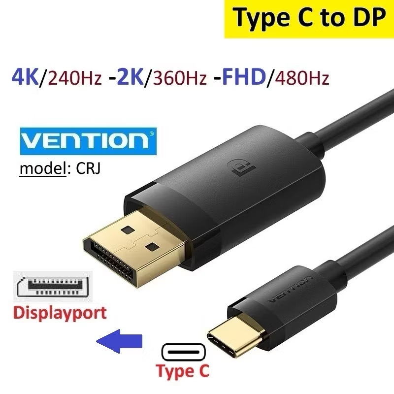 Dây Type C to Displayport DP Vention CRJ hỗ trợ độ phân giải 4K 240Hz/ 2K 360Hz/ FHD 480Hz -BH 6 thá