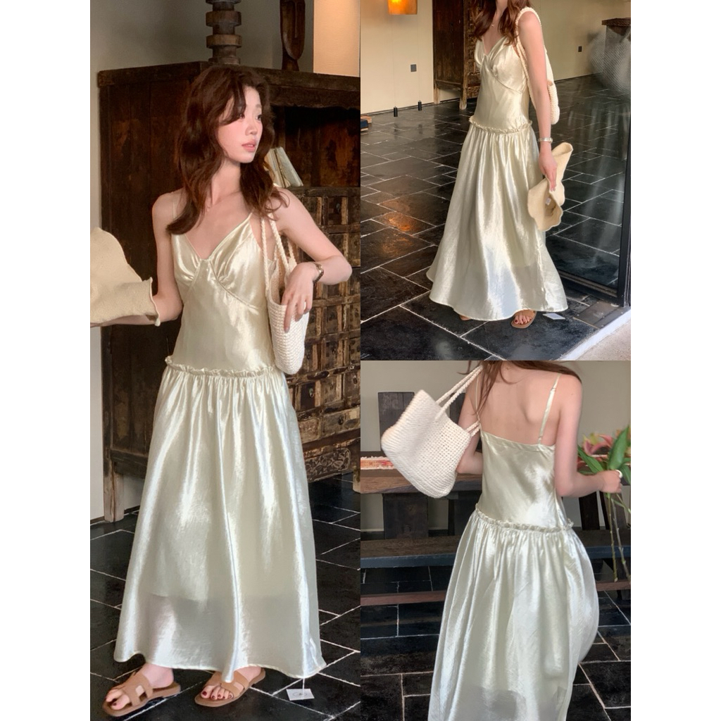 𝐢𝐦𝐜𝐡𝐢𝐜.𝟐𝟐𝐬 | Sẵn Váy Lụa Hai Dây The Limon Sang Trọng Form Rộng