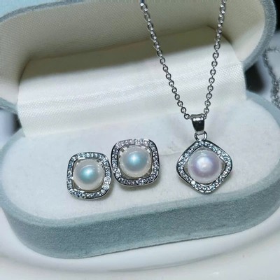 Bộ Trang Sức Ngọc Trai 9ly Khung Hợp Kim Xi Vàng Trắng Bền Màu - Ngọc Trai Trường Thịnh