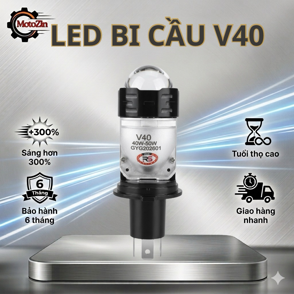 Đèn Led Bi Cầu V40 Ultra Chân H4 Thế Hệ Mới, Ánh Sáng Trắng, 40W-50W - MotoZin