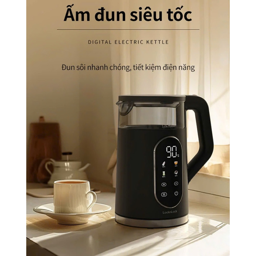 Ấm đun siêu tốc LOCKnLOCK  Digital Electric Kettle EJK286BLK Màu Đen 1.7L, 5 chế độ nhiệt, giữ ấm 2 