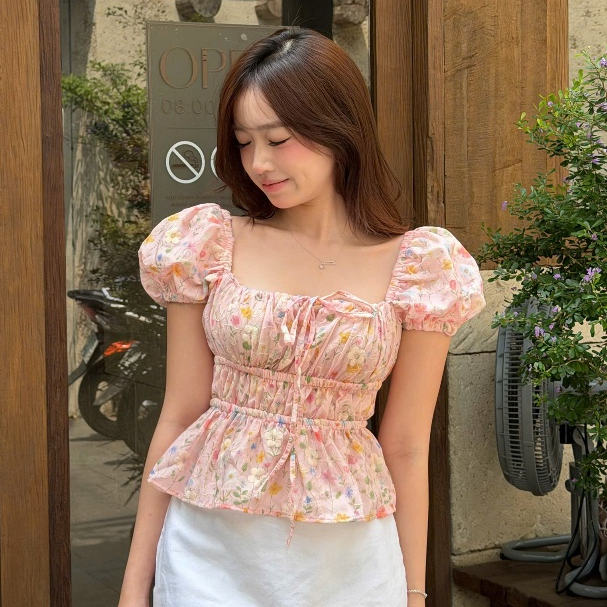 Áo Babydoll Trễ Vai Hoa Nhí Lưng Chun Kiểu Xinh Tay Phồng Tiểu Thư Công Chúa Mùa Hè Kimee MA287