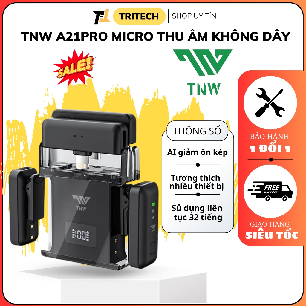 TNW A21PRO Micro thu âm không dây Micro Lavalier không dây Mic không dây Micro cài áo Cho điện thoại