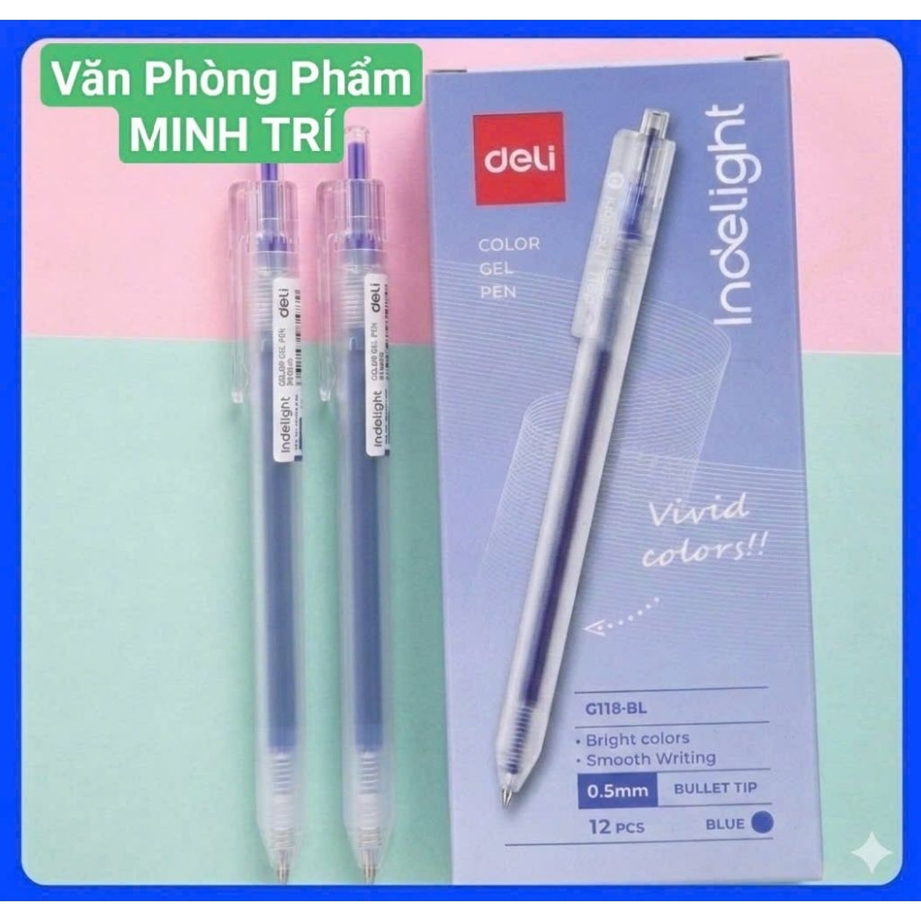 Bút Gel Deli G118 - BL, Combo 5c/12 cây, Ngòi 0.5mm, Viết Êm, Mực Ra Đều Nhanh Khô, Nhiều Màu
