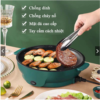 Chảo nướng điện chống dính size 26cm, bếp nướng điện mini đa năng 2 nấc nhiệt chiên, xào