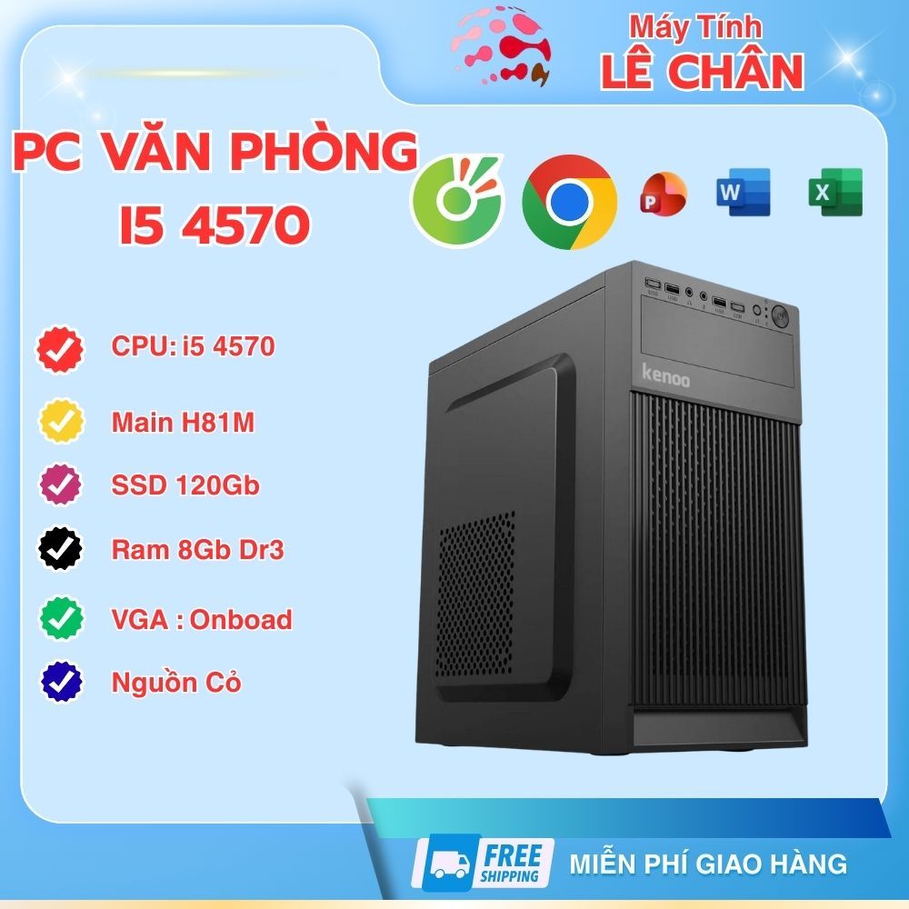 Thùng PC đề bàn i5 4570 h81, ram 8g,ssd 120g,nguồn vỏ văn phòng