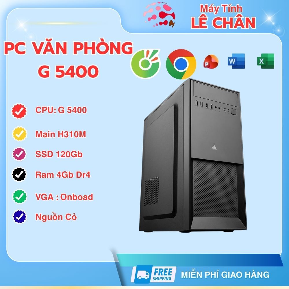 Thùng PC để bàn G5400 h310,ram 4G,ssd128G,nguồn x350, vỏ văn phòng